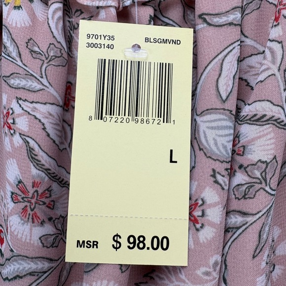 MAX EDITION Top Womens L Rose Pink Knit Floral Smocked Peplum Earthy Blouse NWT - Picture 8 of 12